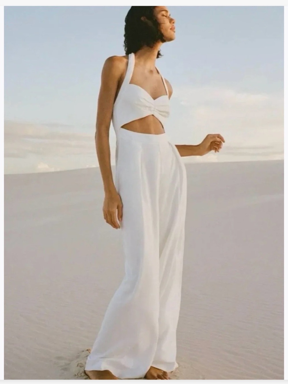 Zara White Strapless Cutout Wide-Leg Jumpsuit NEW LINEN